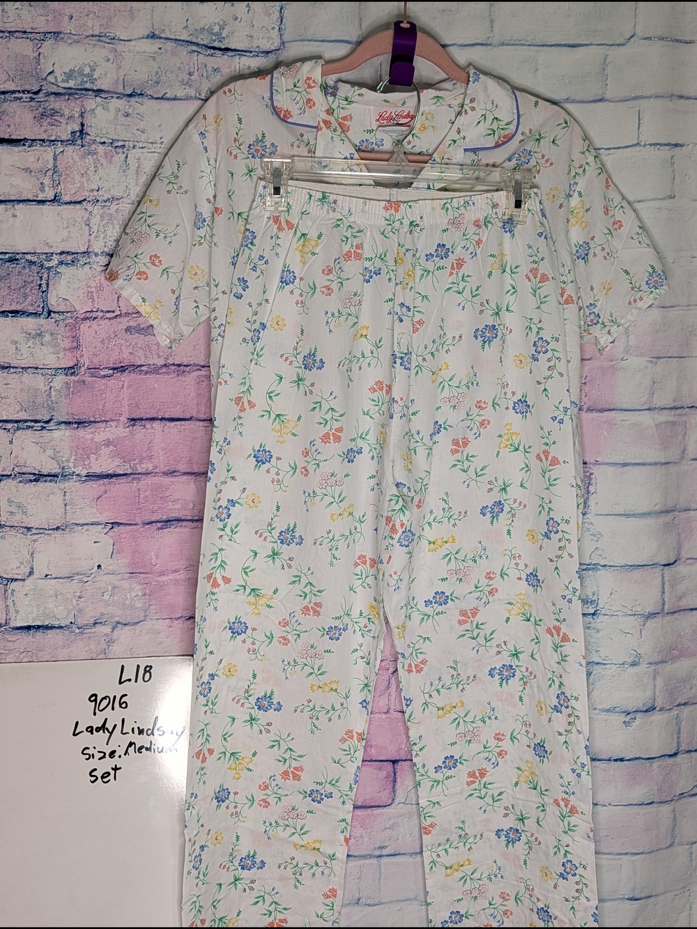 White Floral Cotton Pajama Set - Short Sleeve Top & Pants